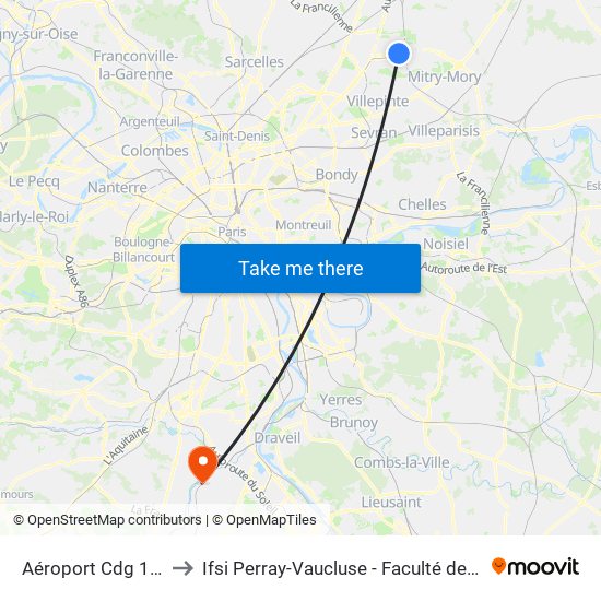 Aéroport Cdg 1 (Terminal 3) to Ifsi Perray-Vaucluse - Faculté de Médecine Paris-Saclay map