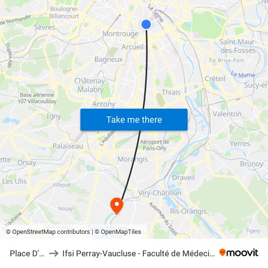 Place D'Italie to Ifsi Perray-Vaucluse - Faculté de Médecine Paris-Saclay map