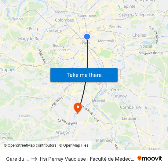 Gare du Nord to Ifsi Perray-Vaucluse - Faculté de Médecine Paris-Saclay map