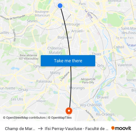 Champ de Mars Tour Eiffel to Ifsi Perray-Vaucluse - Faculté de Médecine Paris-Saclay map