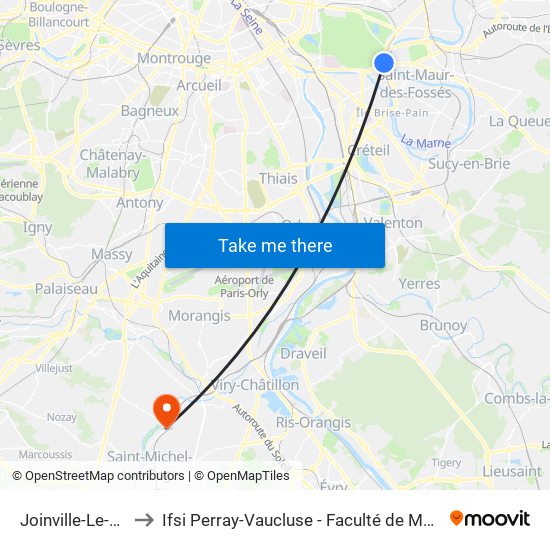 Joinville-Le-Pont RER to Ifsi Perray-Vaucluse - Faculté de Médecine Paris-Saclay map