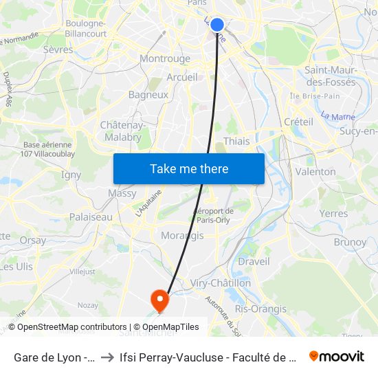 Gare de Lyon - Van Gogh to Ifsi Perray-Vaucluse - Faculté de Médecine Paris-Saclay map