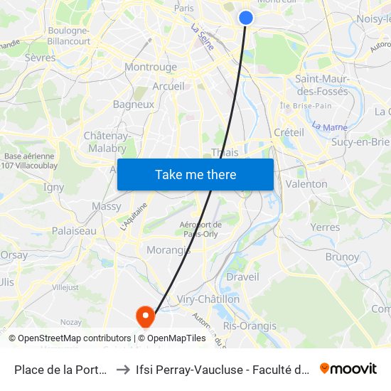 Place de la Porte de Montreuil to Ifsi Perray-Vaucluse - Faculté de Médecine Paris-Saclay map