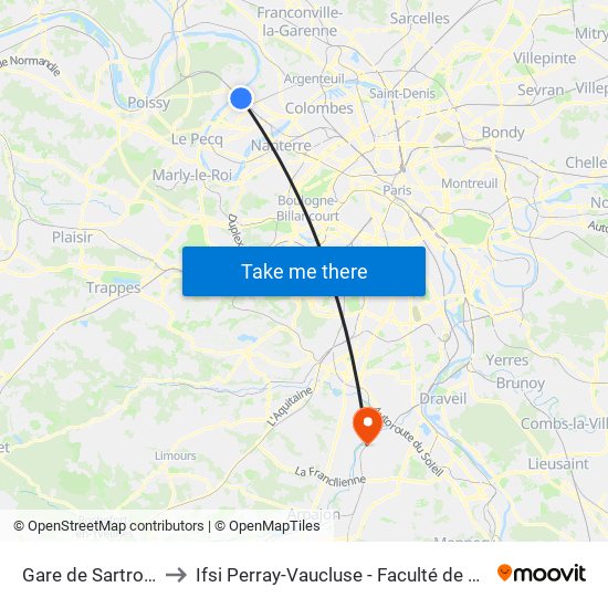 Gare de Sartrouville - RER to Ifsi Perray-Vaucluse - Faculté de Médecine Paris-Saclay map