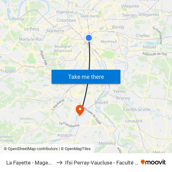 La Fayette - Magenta - Gare du Nord to Ifsi Perray-Vaucluse - Faculté de Médecine Paris-Saclay map