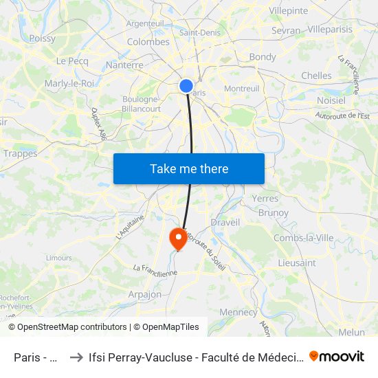 Paris - Opéra to Ifsi Perray-Vaucluse - Faculté de Médecine Paris-Saclay map
