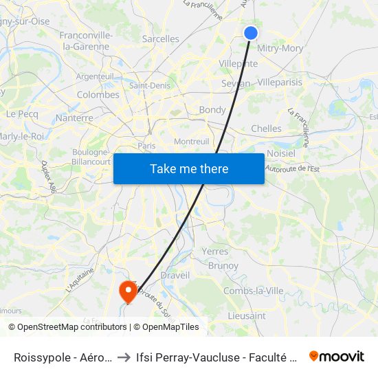 Roissypole - Aéroport Cdg1 (E2) to Ifsi Perray-Vaucluse - Faculté de Médecine Paris-Saclay map