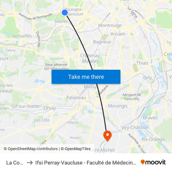La Colline to Ifsi Perray-Vaucluse - Faculté de Médecine Paris-Saclay map