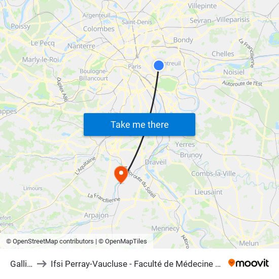 Gallieni to Ifsi Perray-Vaucluse - Faculté de Médecine Paris-Saclay map