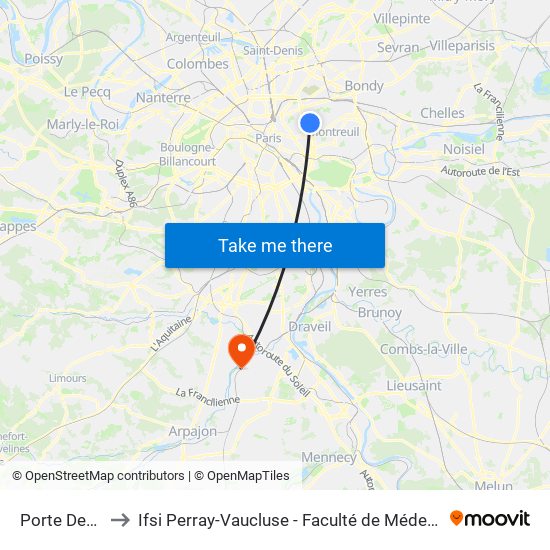 Porte Des Lilas to Ifsi Perray-Vaucluse - Faculté de Médecine Paris-Saclay map