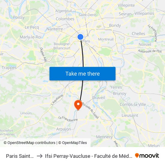 Paris Saint-Lazare to Ifsi Perray-Vaucluse - Faculté de Médecine Paris-Saclay map