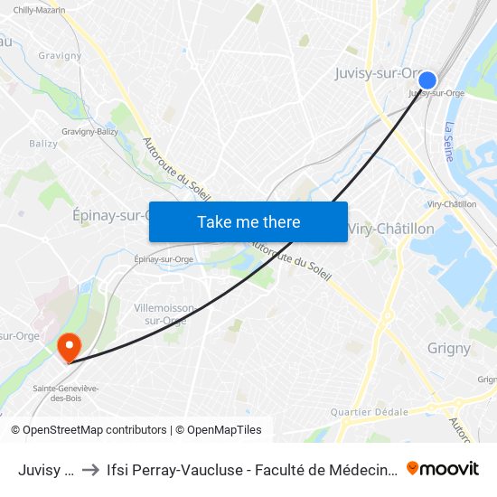 Juvisy RER to Ifsi Perray-Vaucluse - Faculté de Médecine Paris-Saclay map