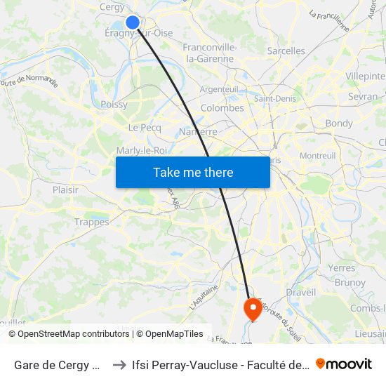 Gare de Cergy Préfecture (C) to Ifsi Perray-Vaucluse - Faculté de Médecine Paris-Saclay map