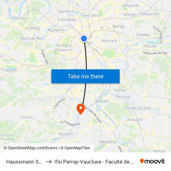 Haussmann Saint-Lazare to Ifsi Perray-Vaucluse - Faculté de Médecine Paris-Saclay map