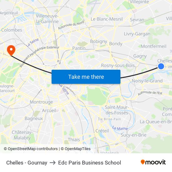 Chelles - Gournay to Edc Paris Business School map