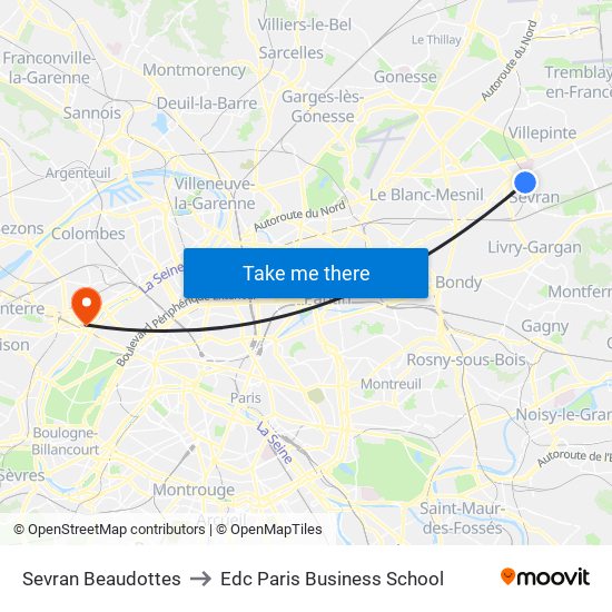 Sevran Beaudottes to Edc Paris Business School map