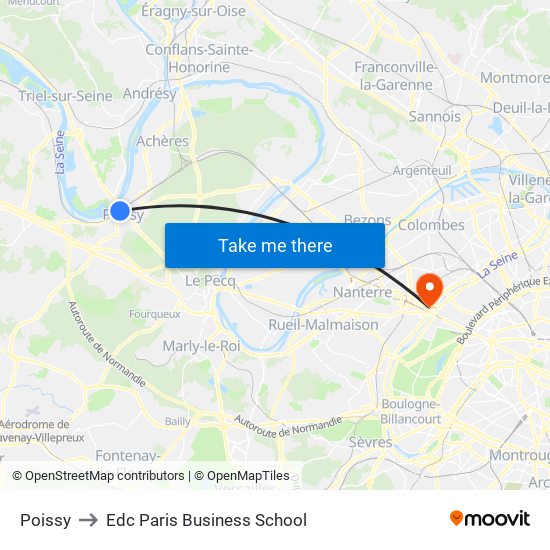 Poissy to Edc Paris Business School map