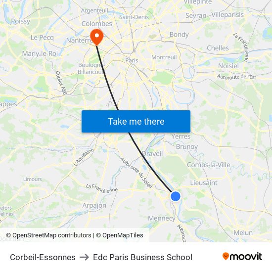 Corbeil-Essonnes to Edc Paris Business School map