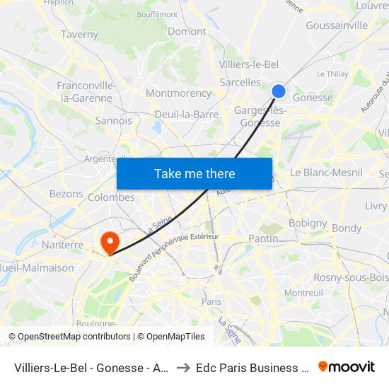 Villiers-Le-Bel - Gonesse - Arnouville to Edc Paris Business School map
