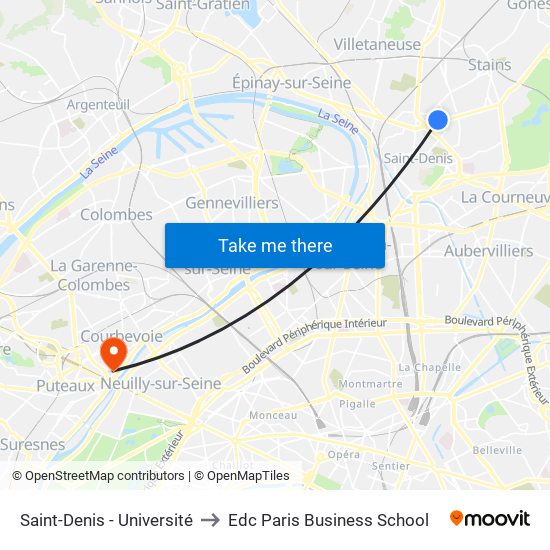 Saint-Denis - Université to Edc Paris Business School map