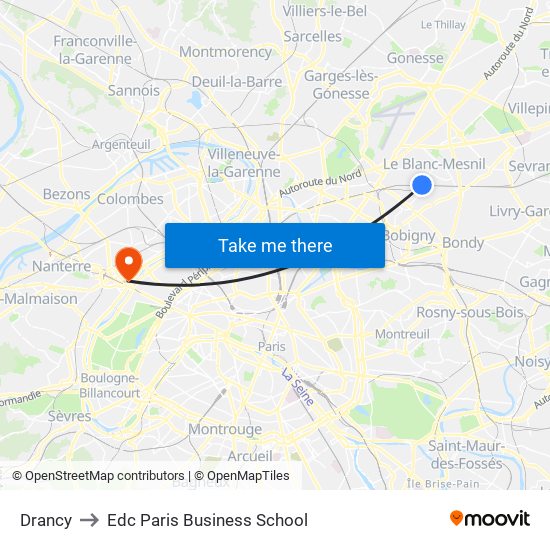 Drancy to Edc Paris Business School map