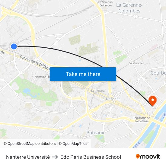 Nanterre Université to Edc Paris Business School map