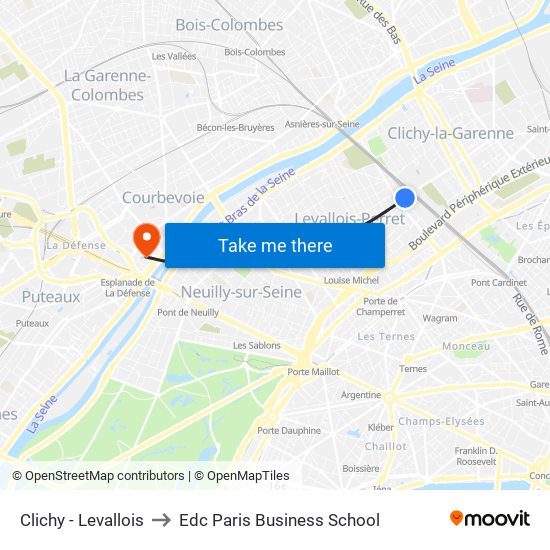 Clichy - Levallois to Edc Paris Business School map