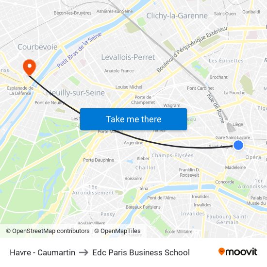 Havre - Caumartin to Edc Paris Business School map