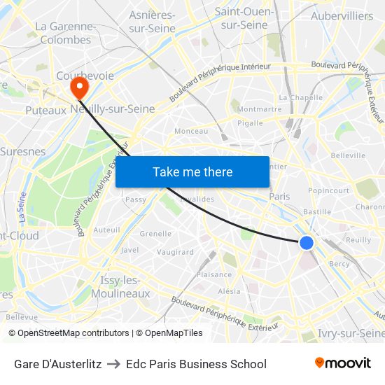 Gare D'Austerlitz to Edc Paris Business School map