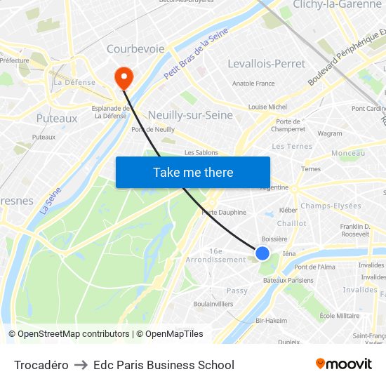 Trocadéro to Edc Paris Business School map