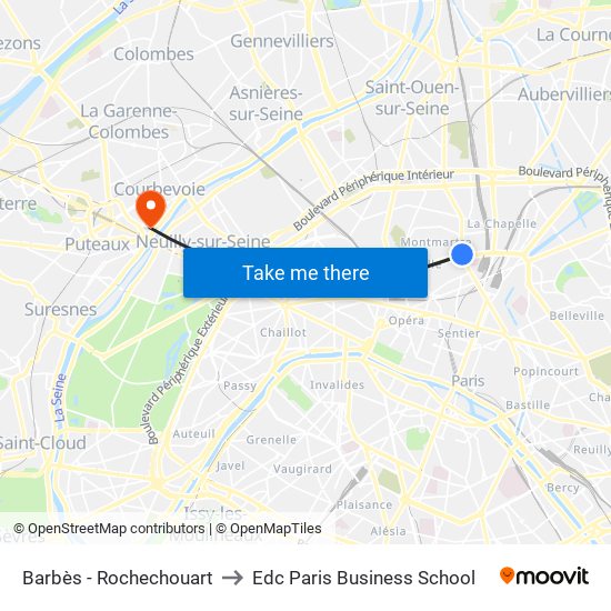 Barbès - Rochechouart to Edc Paris Business School map