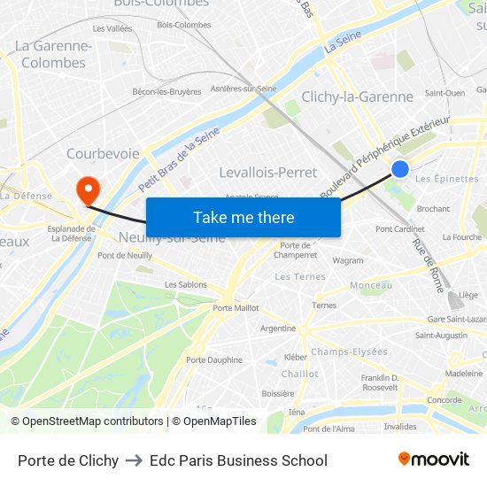 Porte de Clichy to Edc Paris Business School map