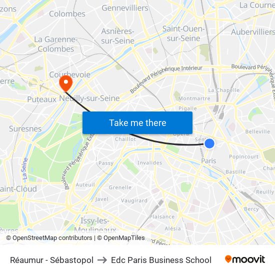 Réaumur - Sébastopol to Edc Paris Business School map