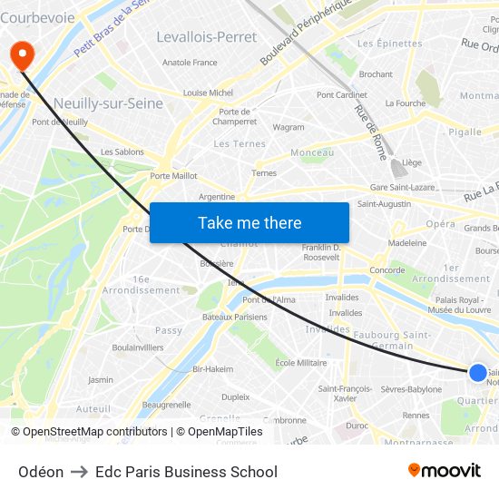 Odéon to Edc Paris Business School map