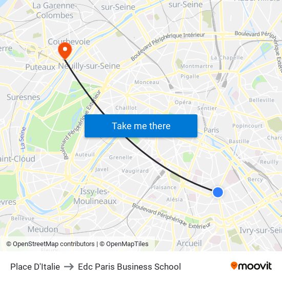 Place D'Italie to Edc Paris Business School map