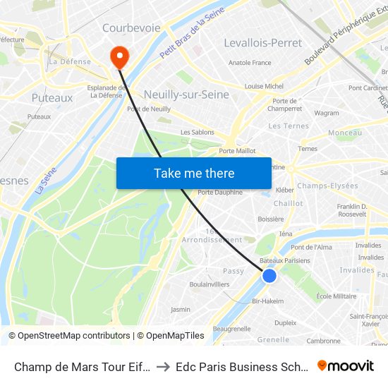 Champ de Mars Tour Eiffel to Edc Paris Business School map