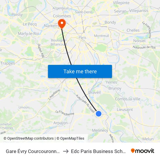 Gare Évry Courcouronnes to Edc Paris Business School map