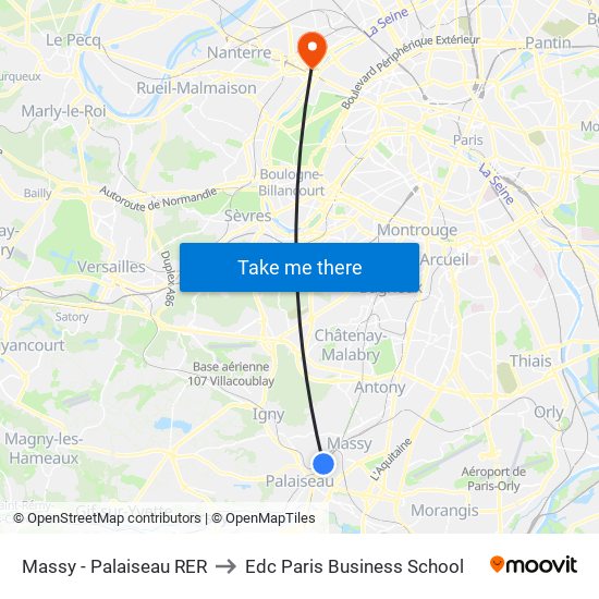 Massy - Palaiseau RER to Edc Paris Business School map