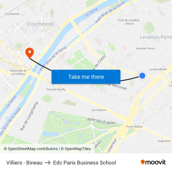 Villiers - Bineau to Edc Paris Business School map