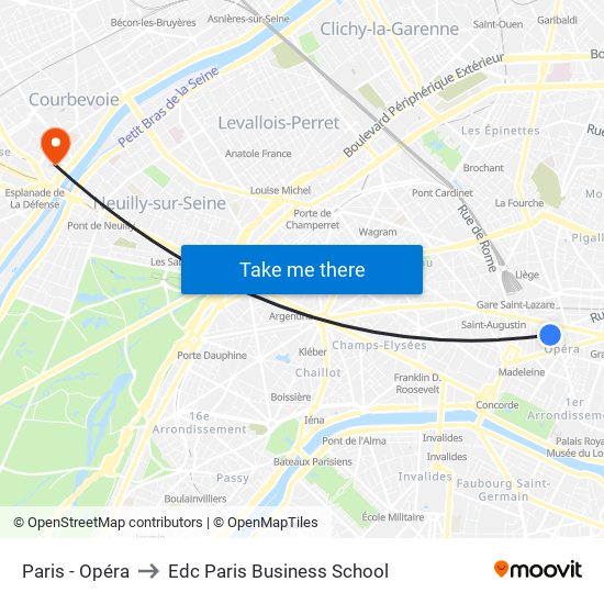 Paris - Opéra to Edc Paris Business School map