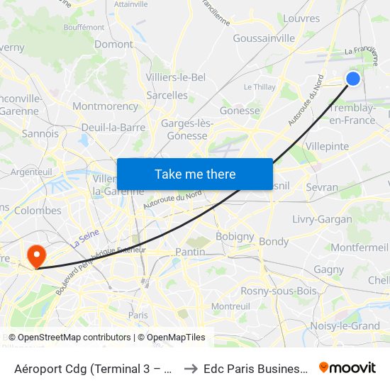 Aéroport Cdg (Terminal 3 – Roissypôle) to Edc Paris Business School map