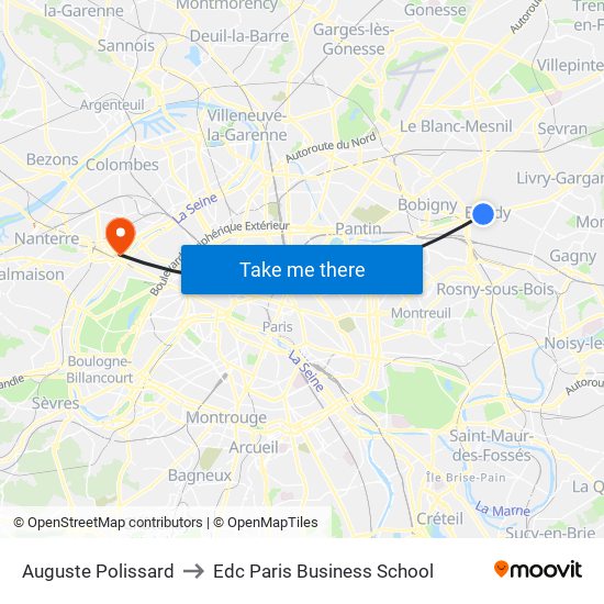 Auguste Polissard to Edc Paris Business School map