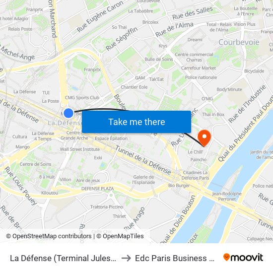 La Défense (Terminal Jules Verne) to Edc Paris Business School map