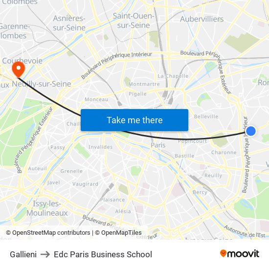 Gallieni to Edc Paris Business School map