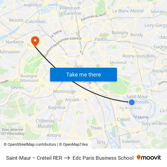 Saint-Maur – Créteil RER to Edc Paris Business School map