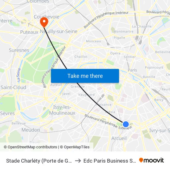 Stade Charléty (Porte de Gentilly) to Edc Paris Business School map