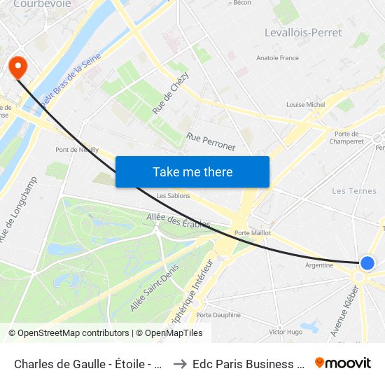 Charles de Gaulle - Étoile - Wagram to Edc Paris Business School map