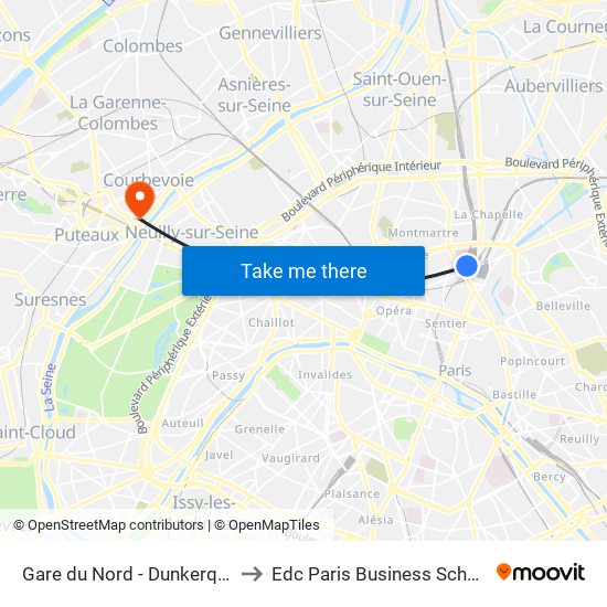 Gare du Nord - Dunkerque to Edc Paris Business School map