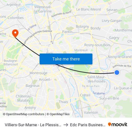 Villiers-Sur-Marne - Le Plessis-Trévise RER to Edc Paris Business School map