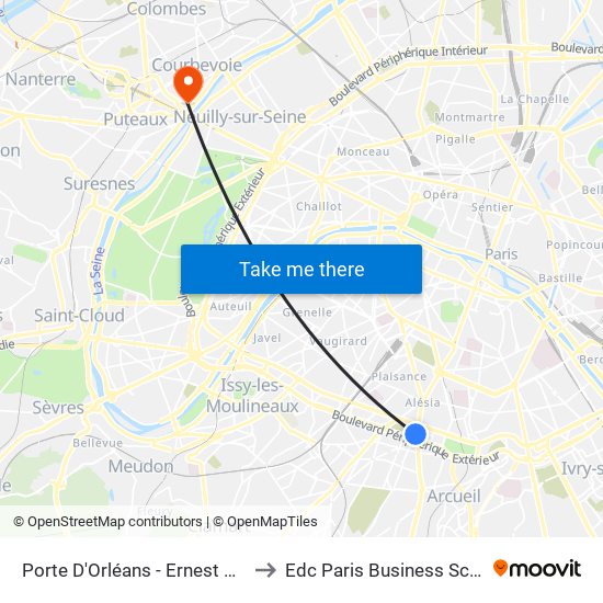 Porte D'Orléans - Ernest Reyer to Edc Paris Business School map